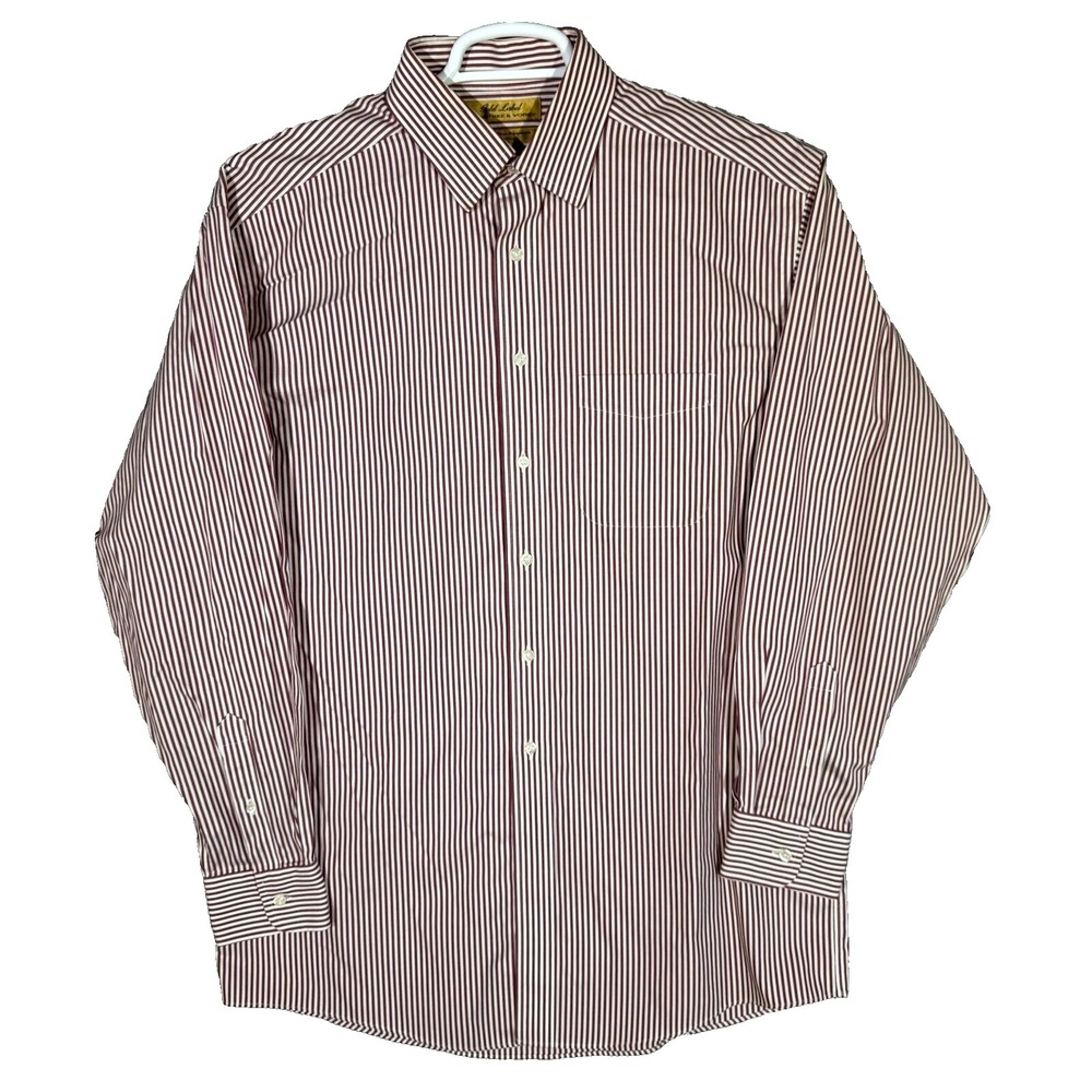 Gold Label Men's Dress Shirt 15.5/35 Red Striped 100% Cotton Career Formal